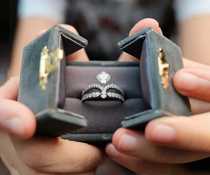 Grey Double-Sided Opening Ring Box Exquisite Ring Box | Velvet Keepsake Box | Made in Japan | Luxury Ring Box - LaCorserArtJewelry