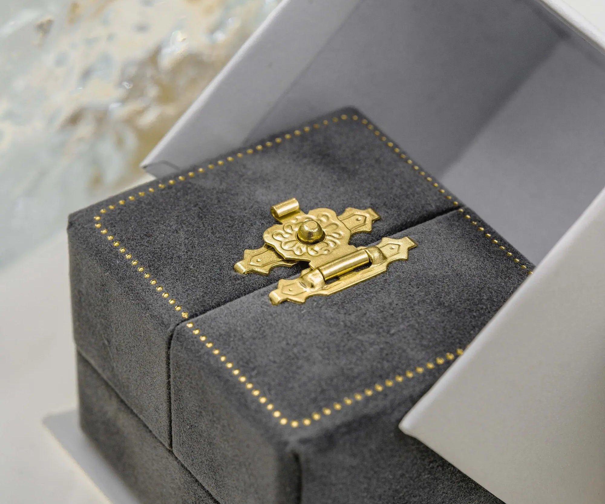 Luxury Grey Ring Box | Double-Sided Opening Ring Box Exquisite Ring Box | Velvet Keepsake Box Etsy