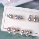 Natural Japan Akoya Pearl Butterfly Diamonds Earrings, Platinum 950 Earrings, Intense Luster White Pink Tone Pearl, Perfectly Round Pearls Etsy