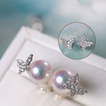 Natural Japan Akoya Pearl Butterfly Diamonds Earrings, Platinum 950 Earrings, Intense Luster White Pink Tone Pearl, Perfectly Round Pearls Etsy