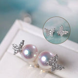 Natural Japan Akoya Pearl Butterfly Diamonds Earrings, Platinum 950 Earrings, Intense Luster White Pink Tone Pearl, Perfectly Round Pearls Etsy
