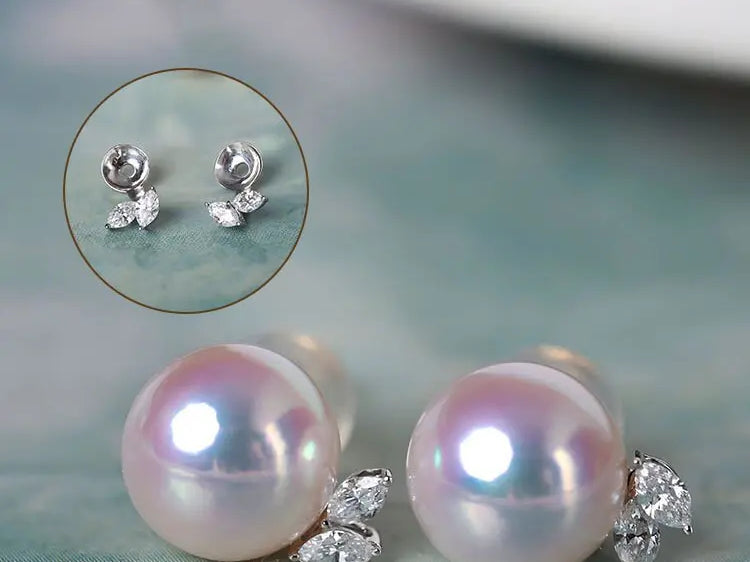 Natural Japan Akoya Pearl Butterfly Diamonds Earrings, Platinum 950 Earrings, Intense Luster White Pink Tone Pearl, Perfectly Round Pearls Etsy