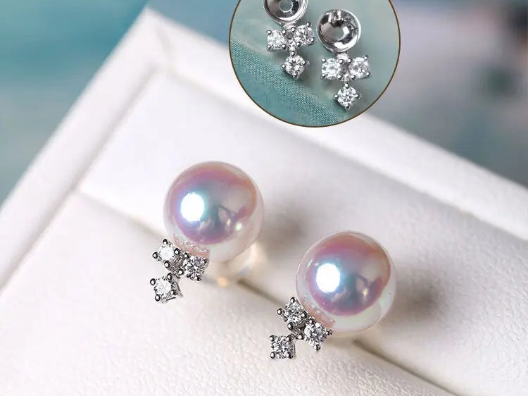 Natural Japan Akoya Pearl Butterfly Diamonds Earrings, Platinum 950 Earrings, Intense Luster White Pink Tone Pearl, Perfectly Round Pearls Etsy
