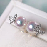 Natural Japan Akoya Pearl Butterfly Diamonds Earrings, Platinum 950 Earrings, Intense Luster White Pink Tone Pearl, Perfectly Round Pearls Etsy
