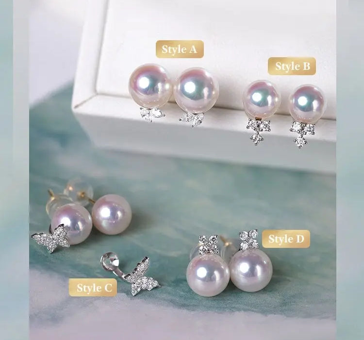 Natural Japan Akoya Pearl Butterfly Diamonds Earrings, Platinum 950 Earrings, Intense Luster White Pink Tone Pearl, Perfectly Round Pearls Etsy